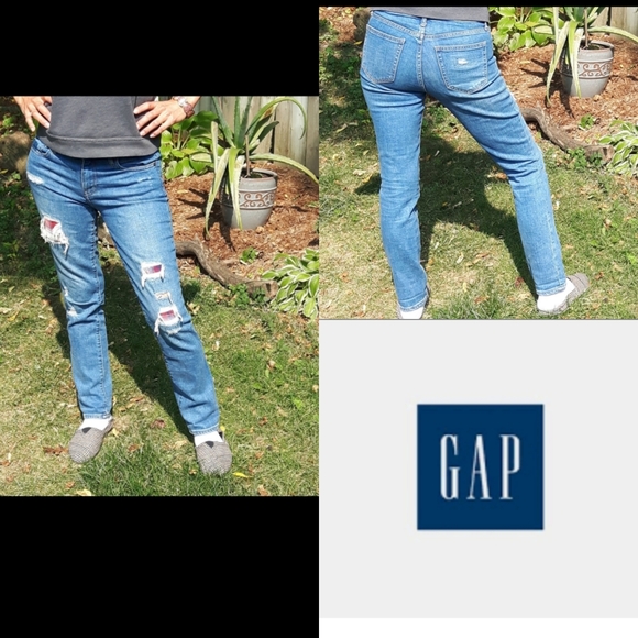 💜 size 26R Gap distressed plaid patched jeans 👖 - Picture 2 of 14